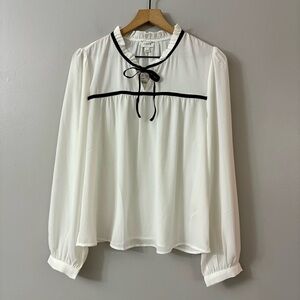 J. Crew Factory White Top Black Velvet Tie NWT